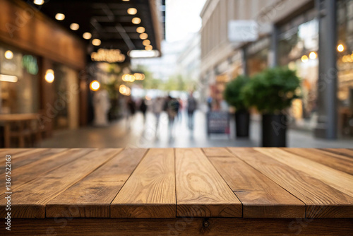 Close up wooden table with bokeh background for your montage or display your product photo
