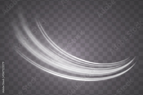 White glow effect. Light white wave. Modern abstract high speed light effect. On transparent background.