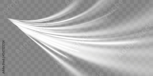White glow effect. Light white wave. Modern abstract high speed light effect. On transparent background.