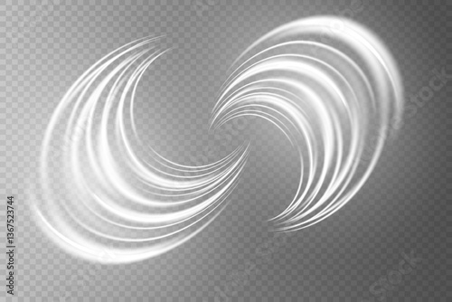White glow effect. Light white wave. Modern abstract high speed light effect. On transparent background.