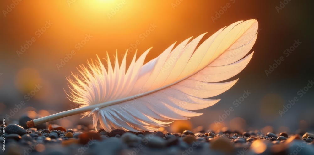 Soft white feather pattern, bathed in sunset orange light , natural, calm, backdrop Soft white feather pattern, bathed in sunset orange light , natural, calm, backdrop