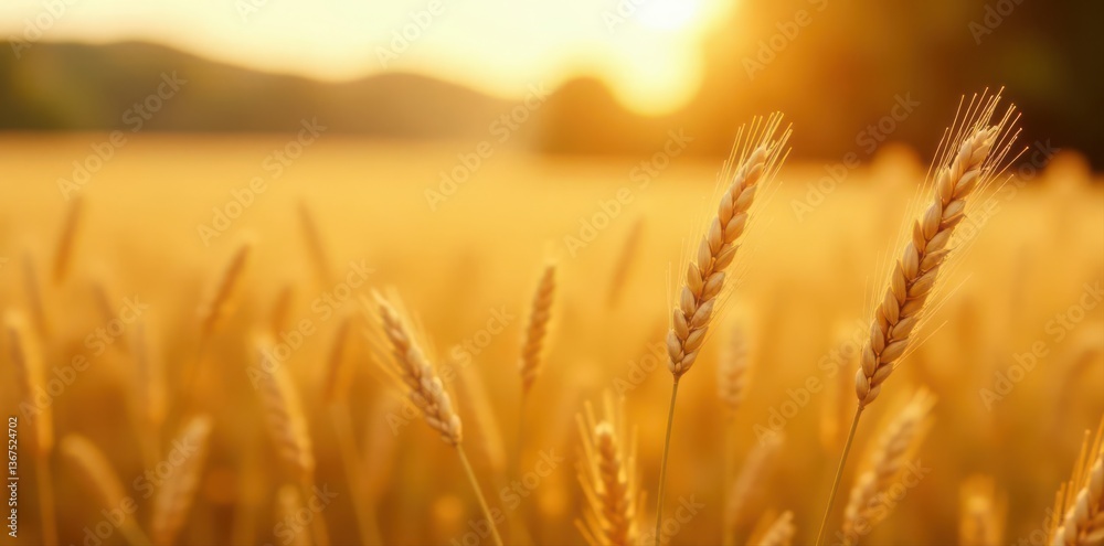 Golden wheat stalks sway gently in autumn breeze, sunlight illuminating field , autumnal, clouds, field Golden wheat stalks sway gently in autumn breeze, sunlight illuminating field , autumnal, clouds, field