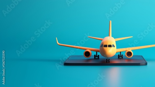 A vibrant yellow airplane model is displayed against a bright turquoise background, creating a playful and modern aesthetic.