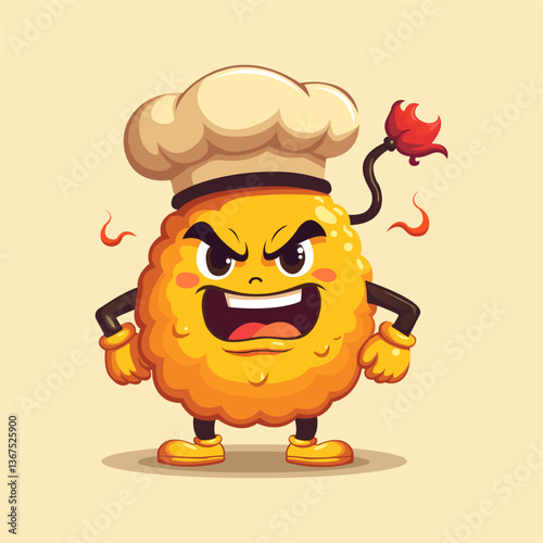 Vector illustration of a potato chef character with an angry mood, but looks adorable.