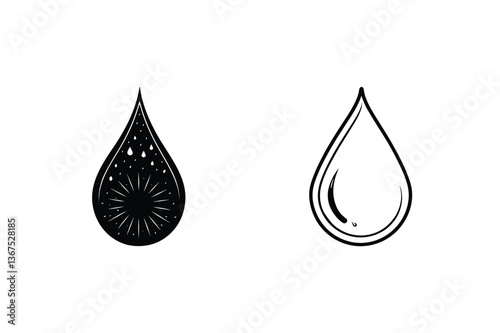 Water Drop Designs Simple, Ornate, Liquid, Ink, Fluid, Icon, Symbol, Illustration, Graphic, Element