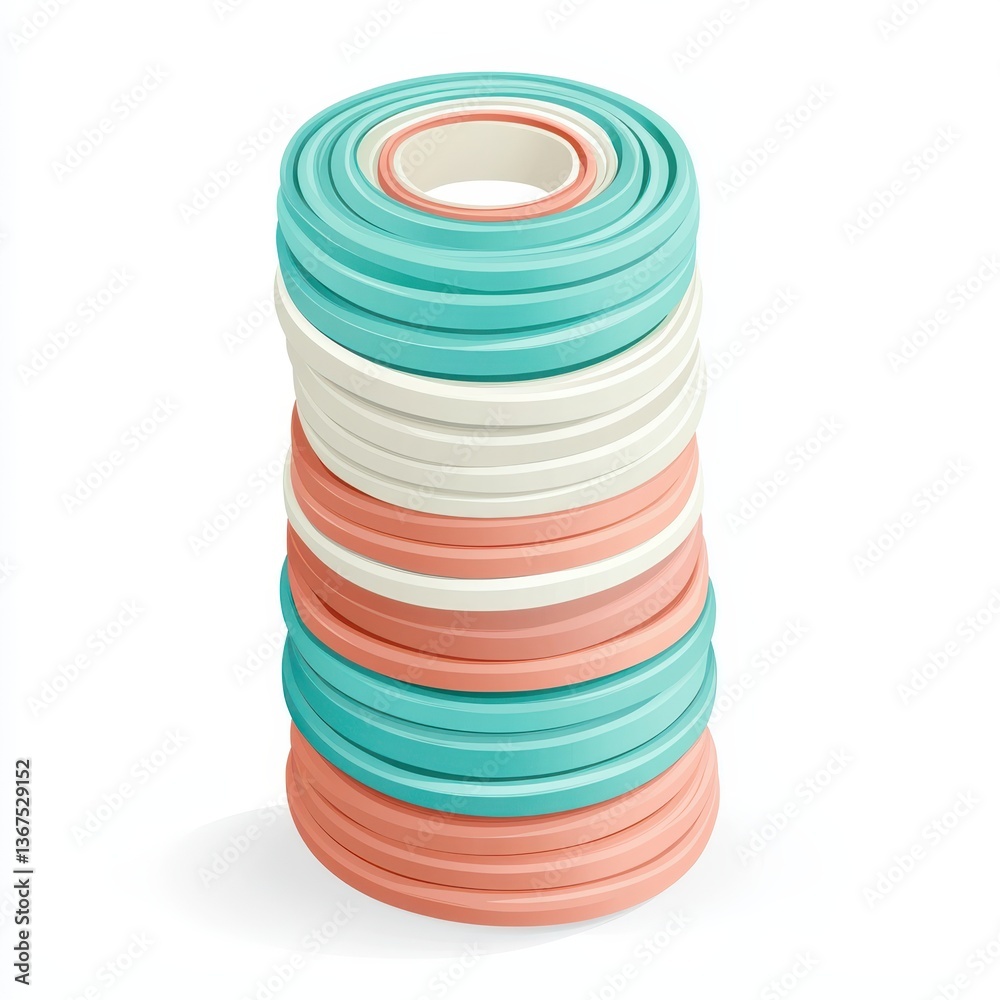 Obraz premium Colorful stacked rubber rings for exercise gym environment fitness equipment close-up view