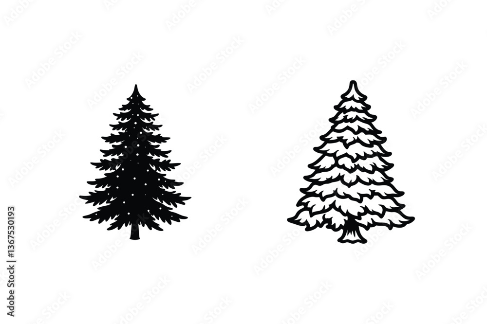 Obraz premium Simple Christmas Tree Icons Silhouette, Line Art, Evergreen Designs