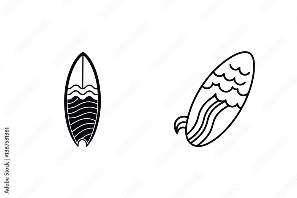 Surfboard Designs Minimalist Line Art, Ocean Waves, Summer Vibes Surfboard Designs Minimalist Line Art, Ocean Waves, Summer Vibes