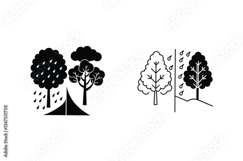 Forest Ecosystem Rain, Trees, Camping, Nature, Shelter, Icons, Climate, Environment, Ecology, Graphix