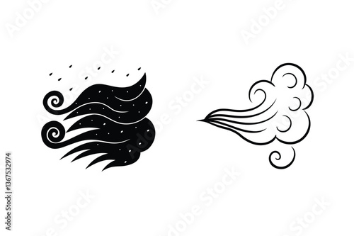 Windy weather symbols, swirling gusts, stylized breezes, graphic design