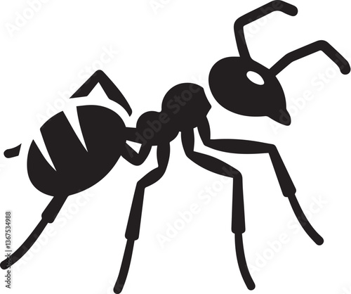 Ant black and white vector illustration