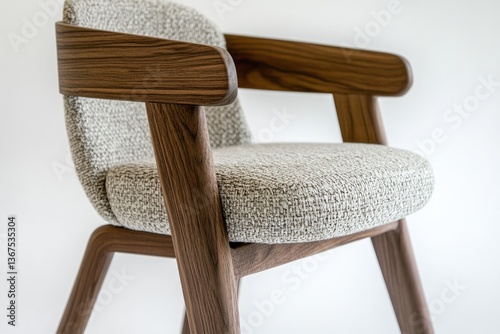 Scandinavian-style wooden office chair with a woven fabric cushion, cozy and modern.