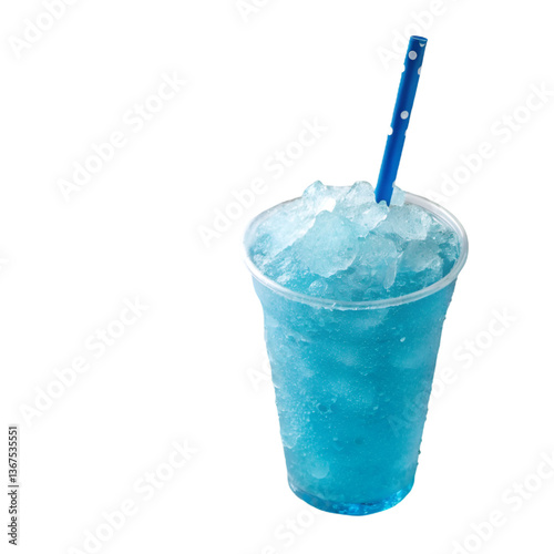 Quadro su tela Refreshing blue slushy drink in a clear cup with a straw