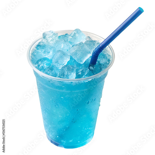 Quadro su tela Refreshing blue slushy drink in a clear cup with a straw
