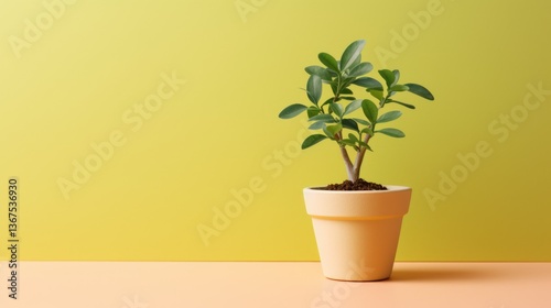 Symbol of Growth and Prosperity  Potted Plant with Stacked Gold Coins on Pastel Background