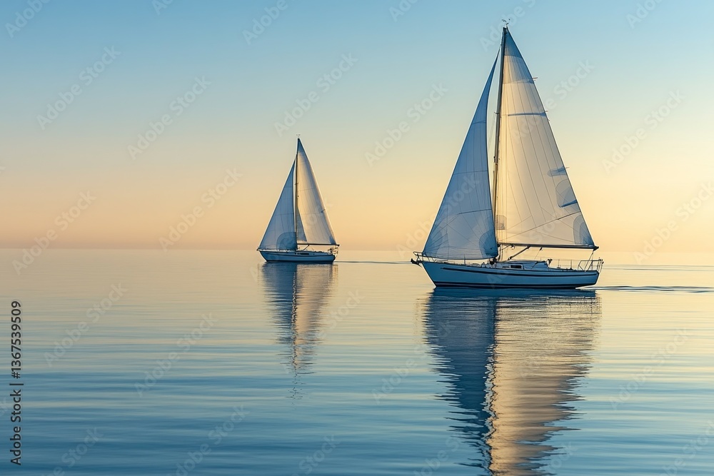 Fototapeta premium Sailboats on a Gentle Bay, Soft breezes