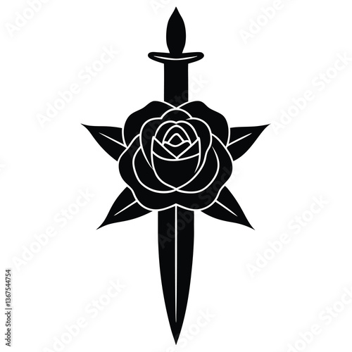 silhouette vector of dagger piercing a rose