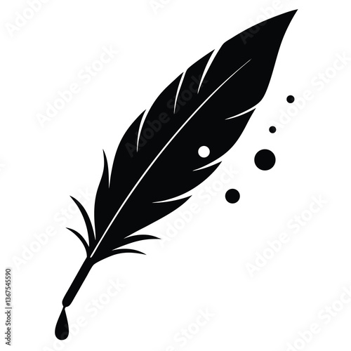 vector of a feather with ink droplets art