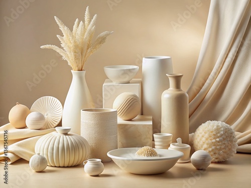 Elegant Ivory Products:  Luxury Cream Colored Items Background Still Life Photography