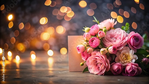 Obraz na płótnie Elegant Pink Floral Mockup: Low-Light Wedding & Mother's Day Invitation Design w salonie