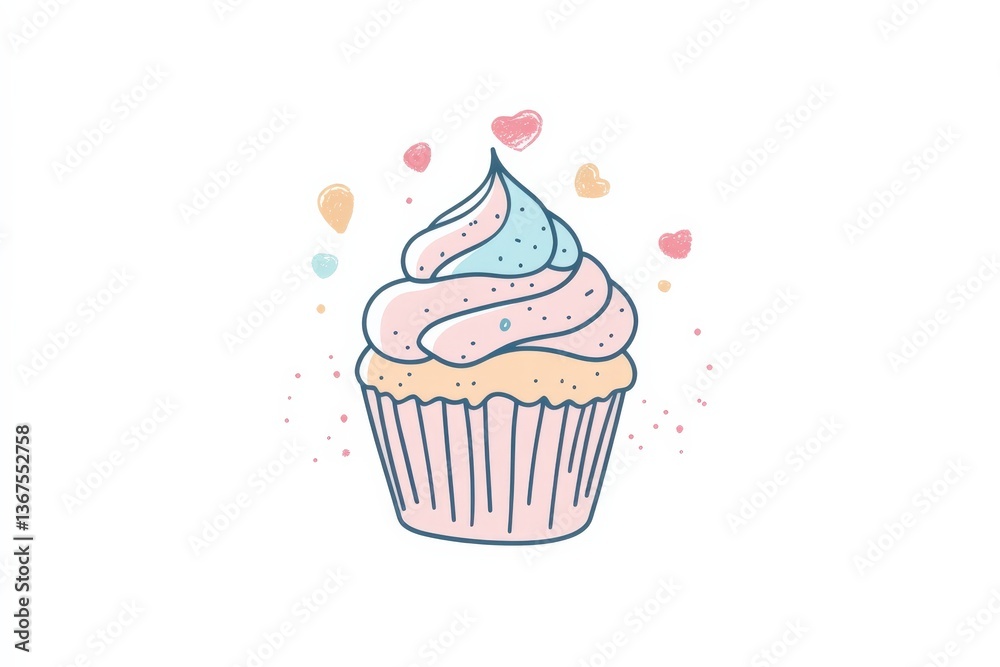A bakery logo featuring a whimsical hand-drawn cupcake with pastel accents, A bakery logo featuring a whimsical hand-drawn cupcake with pastel accents,