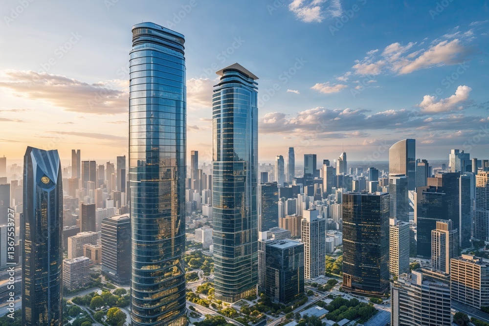 Obraz premium Modern Office Towers with Stunning Skyline Views