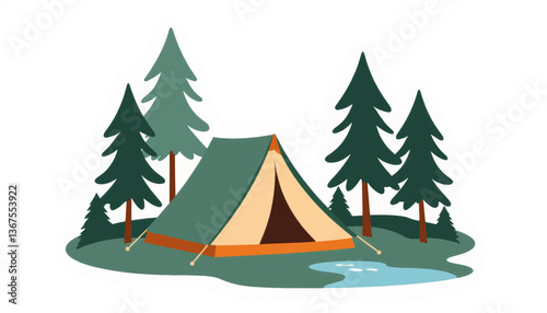 Cozy tent in serene forest clearing, nature's tranquility