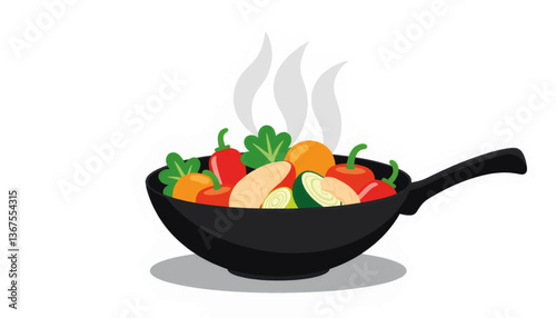 Colorful vegetables sizzling in a wok, culinary delight