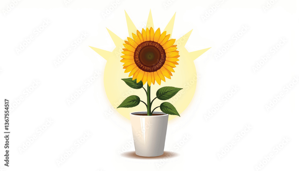 Obraz premium Radiant sunflower blooming in a stylish pot, symbolizing positivity