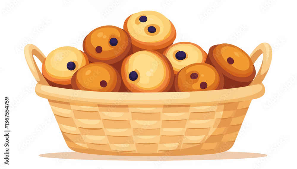 Freshly baked muffins in woven basket, comforting indulgence Freshly baked muffins in woven basket, comforting indulgence