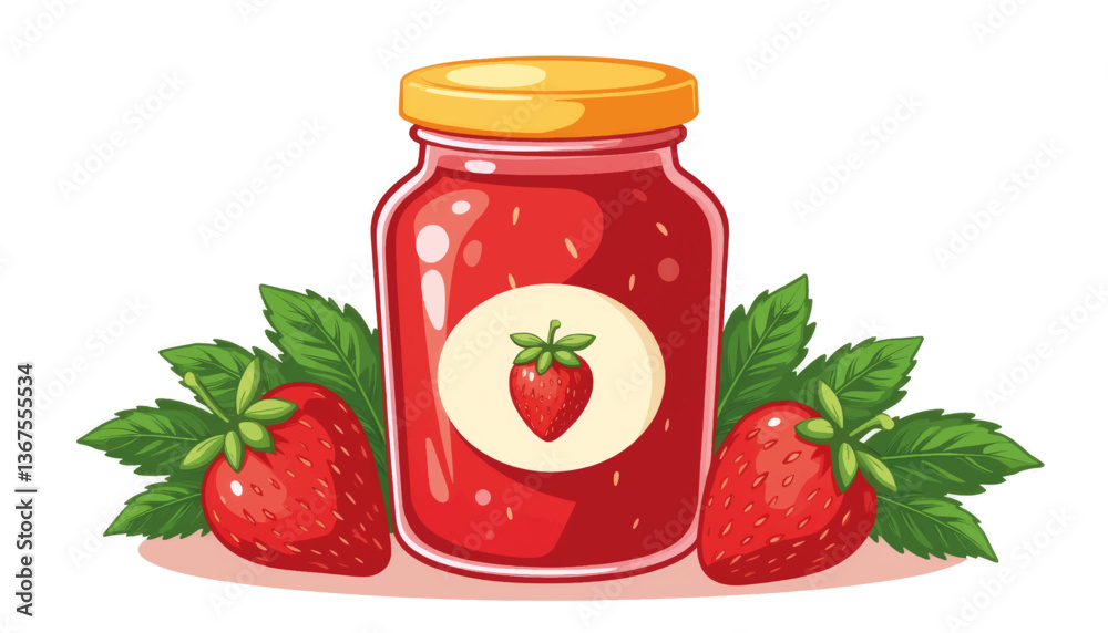Homemade strawberry jam jar with fresh strawberries, culinary delight Homemade strawberry jam jar with fresh strawberries, culinary delight