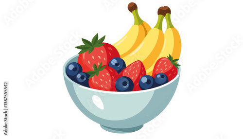 Colorful fruit bowl illustration on white background, healthy lifestyle