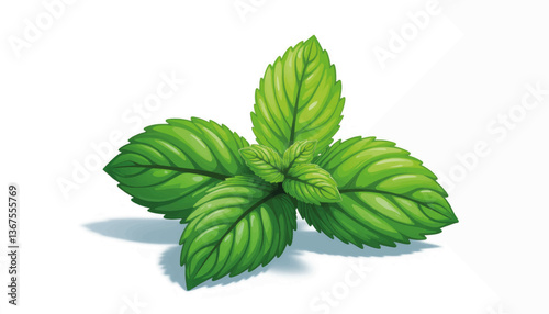 Vibrant mint leaves on white background, fresh herb concept