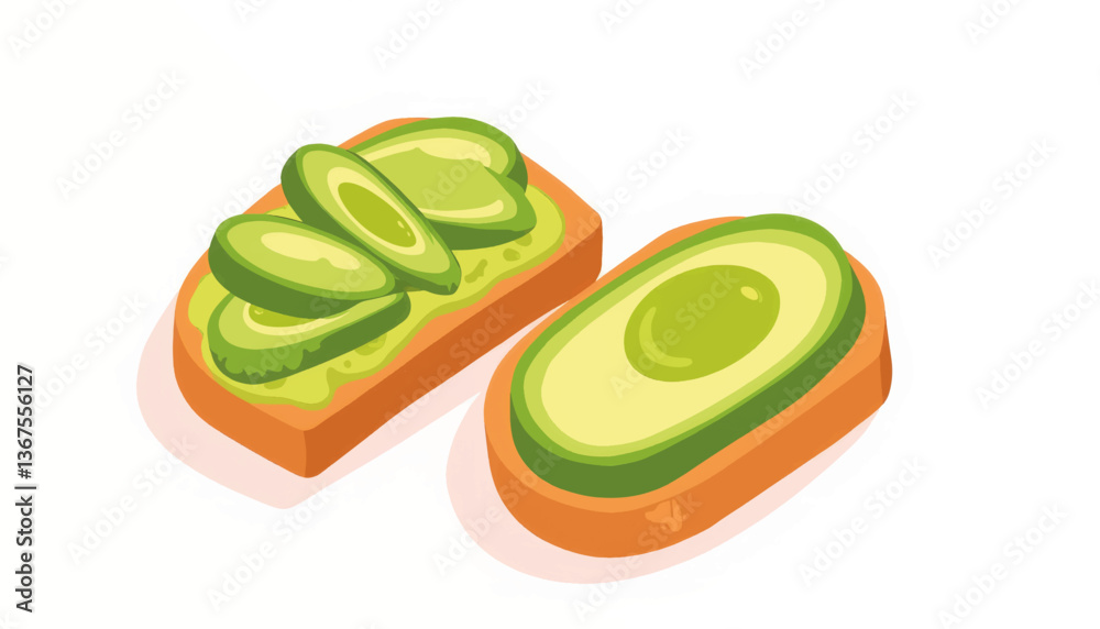Avocado toast slices arranged artistically on white background, healthy concept Avocado toast slices arranged artistically on white background, healthy concept