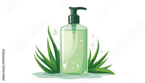 Homemade aloe vera gel in pump bottle, fresh hydration concept