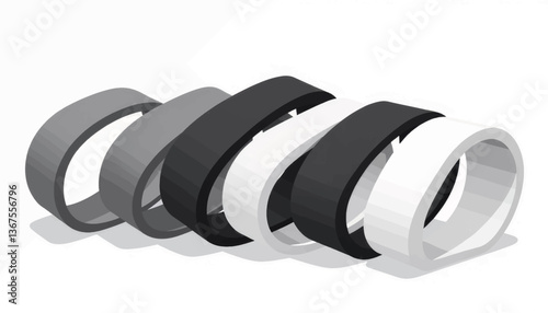 Set of resistance bands in monochrome shades on white background, fitness