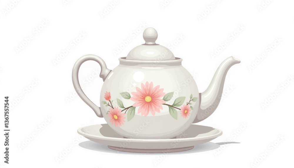 Delicate porcelain teapot with floral design on white background, elegance Delicate porcelain teapot with floral design on white background, elegance