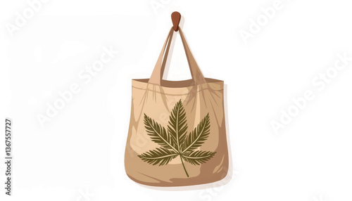 Reusable jute grocery bag with leaf design, eco-friendly shopping