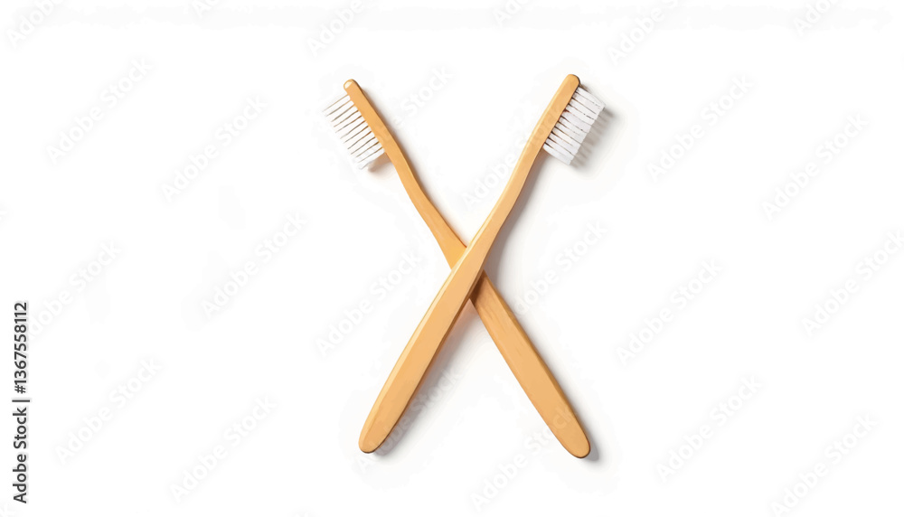 Obraz premium Bamboo toothbrushes crossed in X shape, eco-friendly concept
