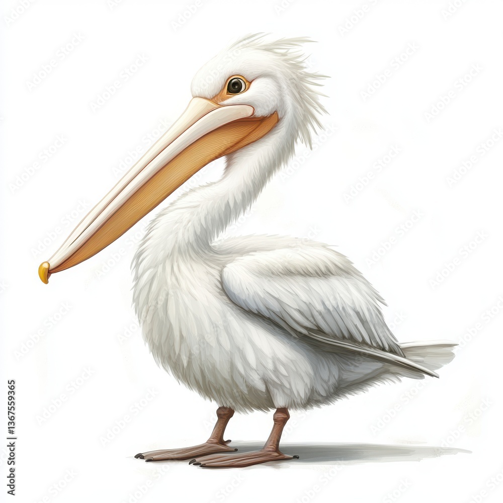 White Pelican Portrait Illustration on White Background White Pelican Portrait Illustration on White Background