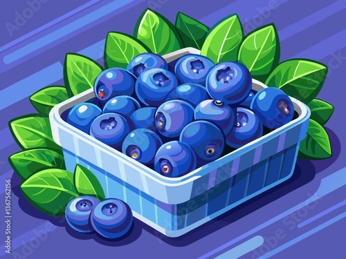 vector of Arandanos frescoes in a plated container on a blue background
