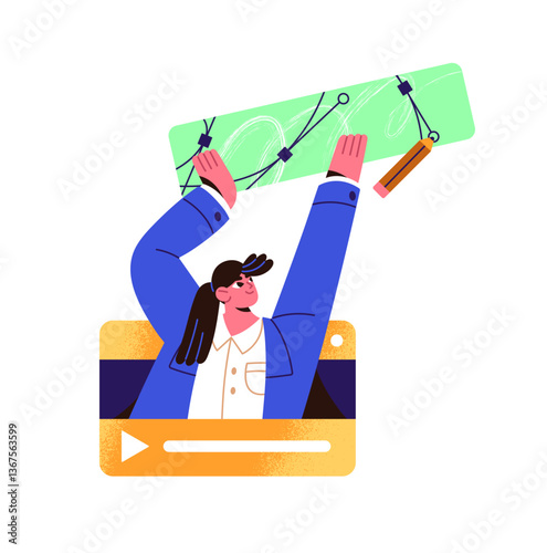 Web designer sends prototypes of user interface to colleagues. Creative worker gives created UX UI elements for app. Concept of design project. Flat isolated vector illustration on white background