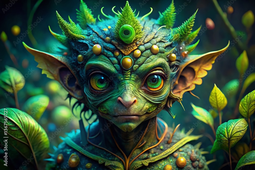 Extreme Close-Up of a Green Goblin-Inspired Creature's Face, Detailed Texture and Intricate Design Extreme Close-Up of a Green Goblin-Inspired Creature's Face, Detailed Texture and Intricate Design