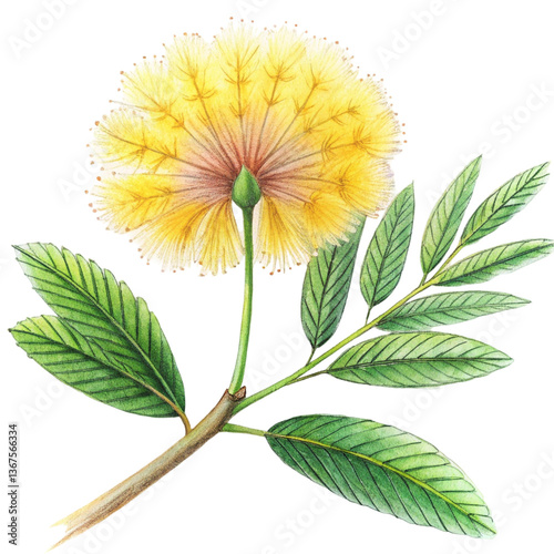 Title: Soft mimosa flowers with feathery pink blooms and delicate green foliage  

