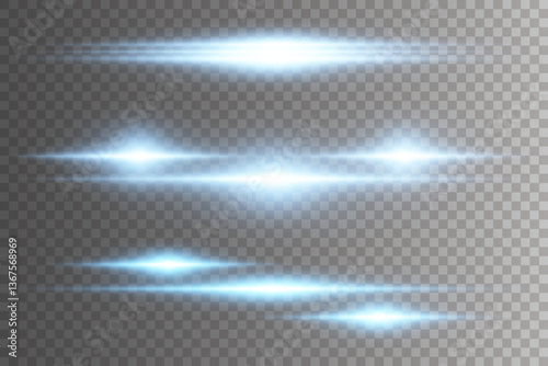 Horizontal glare strip. Dust effect. Neon lines. Laser beams. Vector. EPS 10.