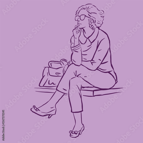 woman in glasses sitting on a chair vector for illustration decoration card