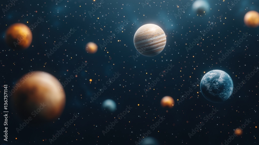 Cosmic scene with planets floating in a starry background. Cosmic scene with planets floating in a starry background.