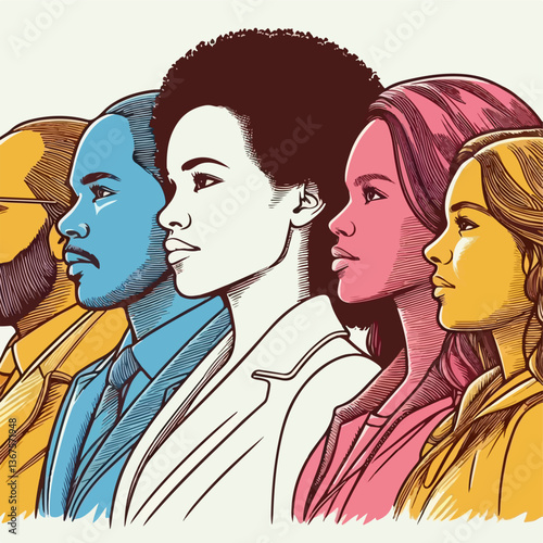 Profiles of Diversity: A vibrant display of diverse individuals, their faces in profile, captures a sense of unity, inclusion, and the strength of human connection.
