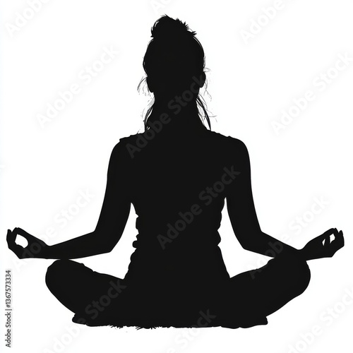 A Silhouetted Figure in a Cross Legged Pose Meditating on a White Background