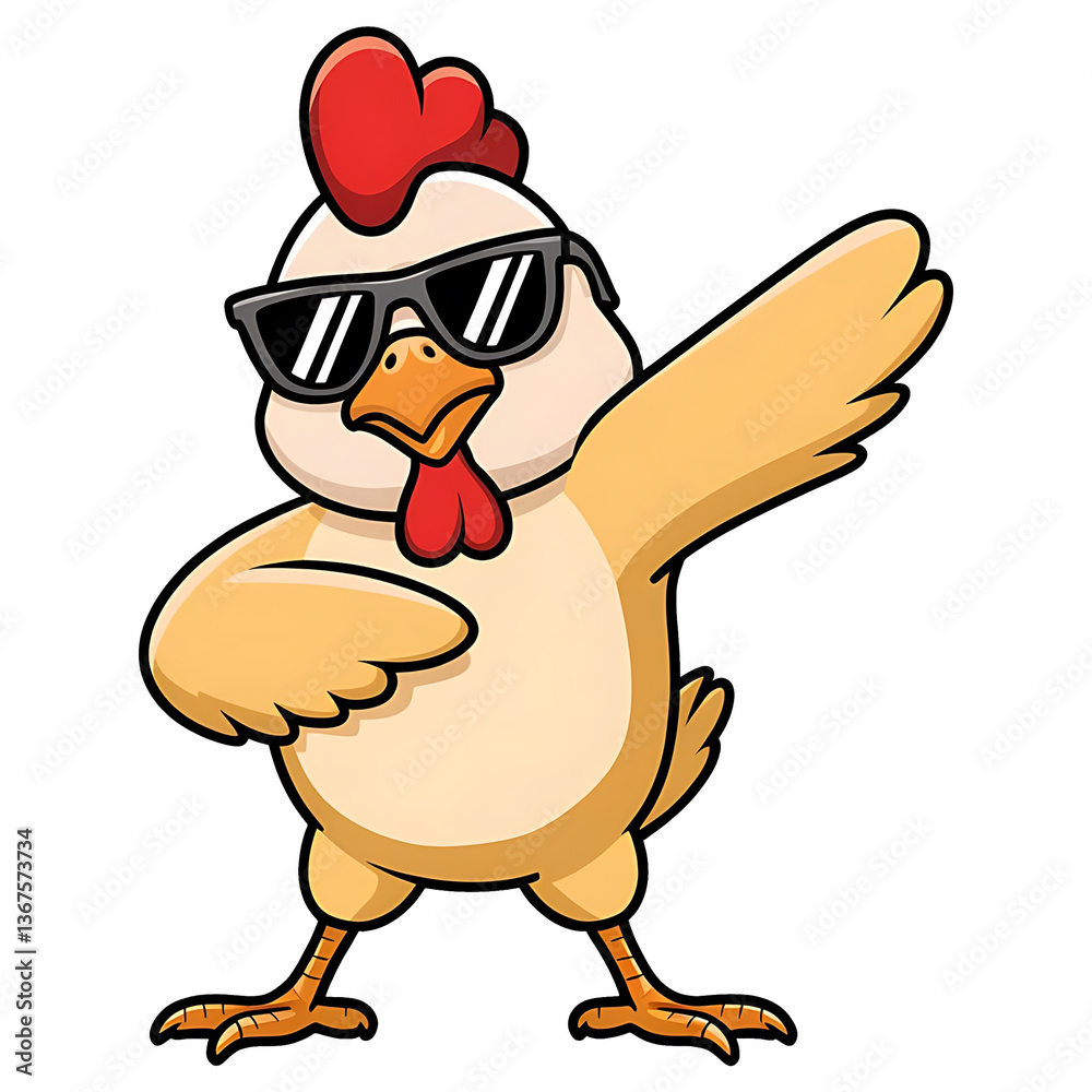 Naklejka premium Cartoon Cool Chicken with Sunglasses Dabbing